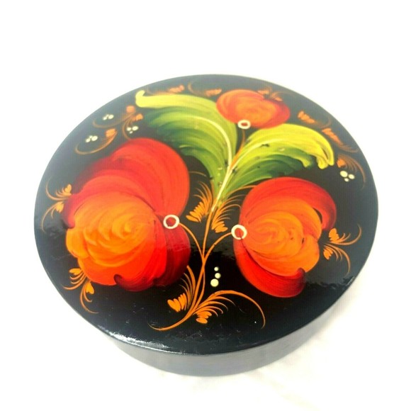 Unbranded Accents Vintage Tole Trinket Box Hand Painted Lacquered